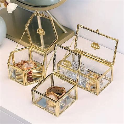 Metal Glass Jewelry Box 